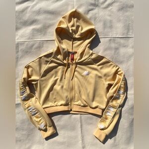 Kappa Cropped Soft Yellow and White Cropped Zip Front Hoodie Casual Streetwear M
